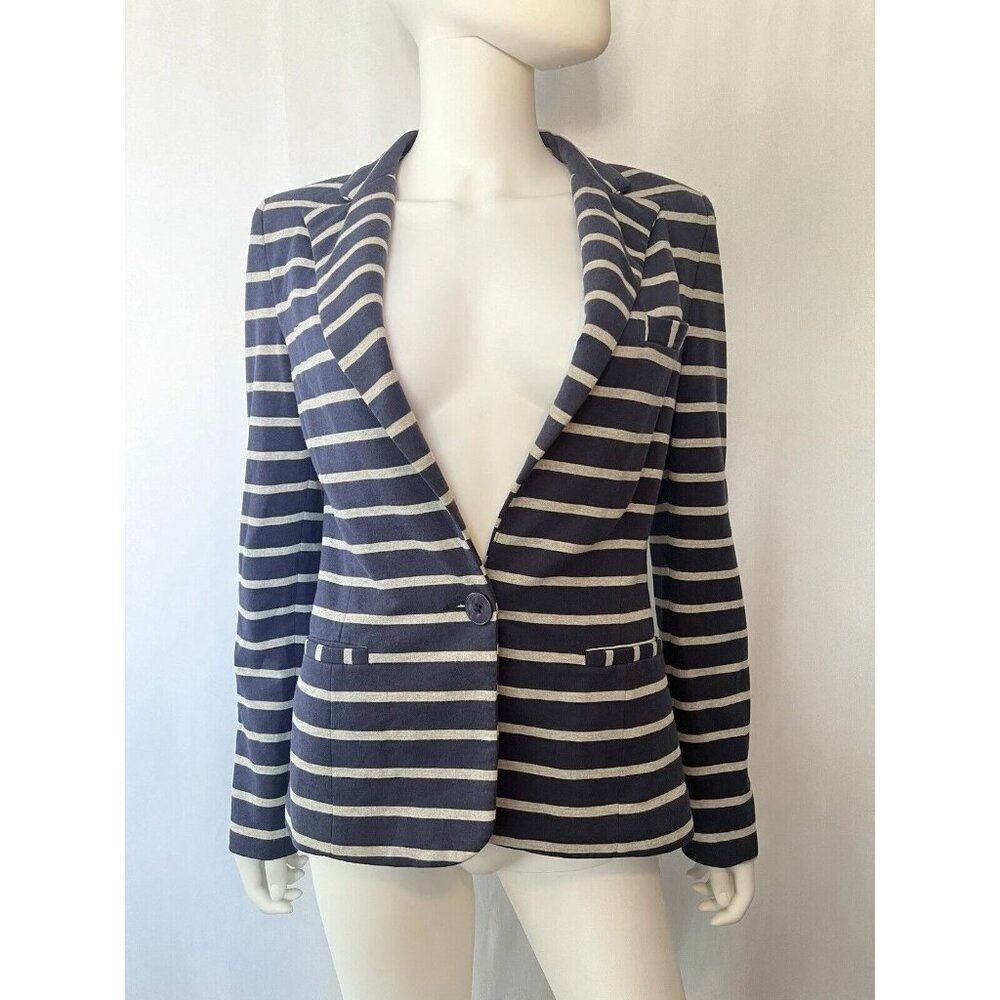 Marciano Women's Jacket Blazer Blue Flax Linen Black w Stripes S